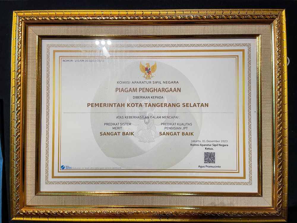 Pemkot Tangsel Raih Dua Penghargaan Predikat Tertinggi Diajang Anugerah Meritokrasi KASN Tahun 2023